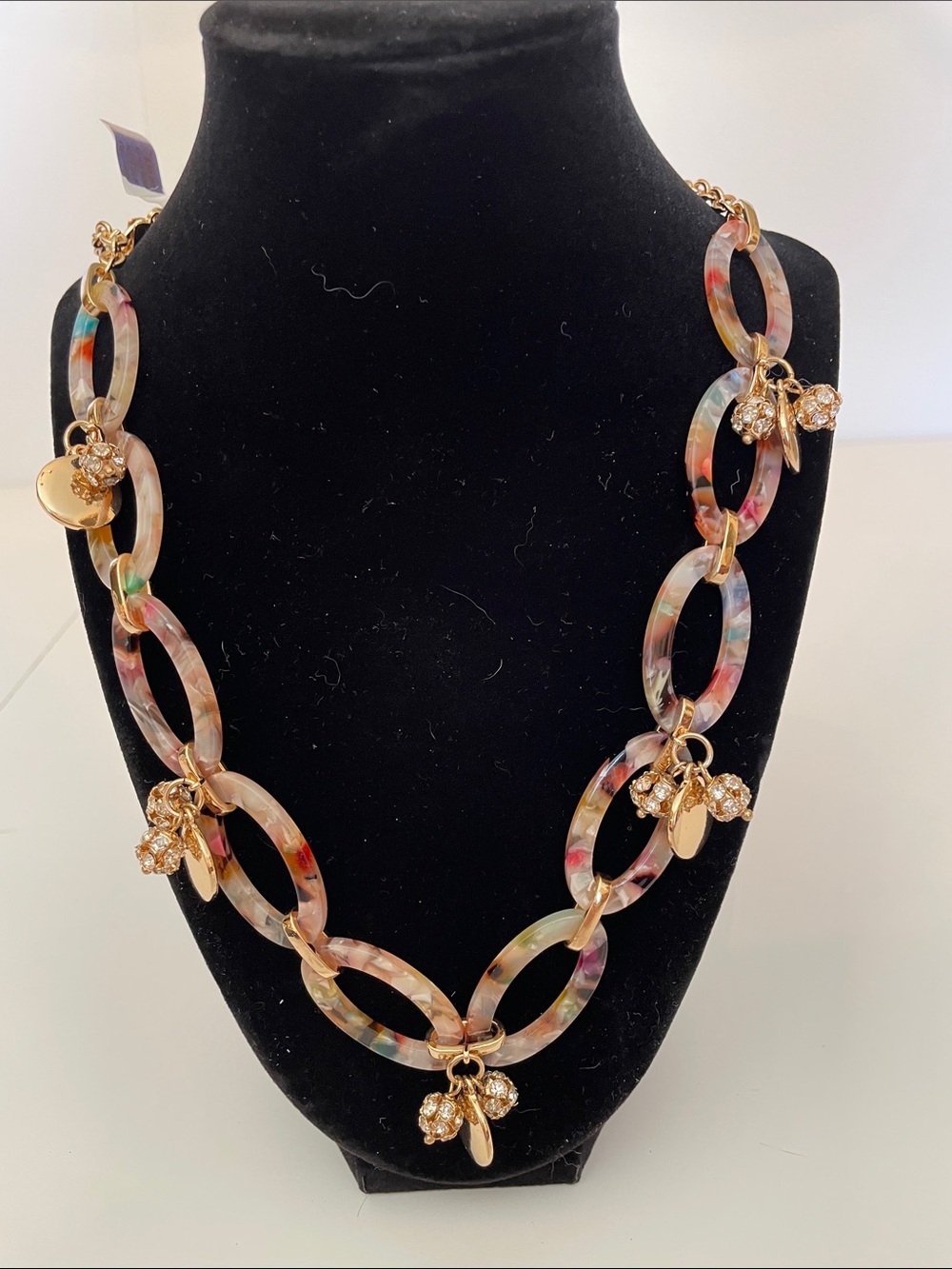 Multicolor Resin Link Necklace with Gold Floral Charms